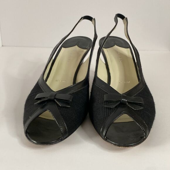Vintage Amalfi peep toe sling back heels black textured fabric - Picture 3 of 12